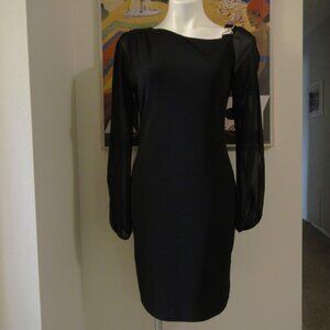 Ivanka Trump Cocktail Dress Black Lined  Sheer Slit Sleeve  sz 4 Rhinestone LBD